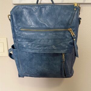 Blue Faux Leather Backpack